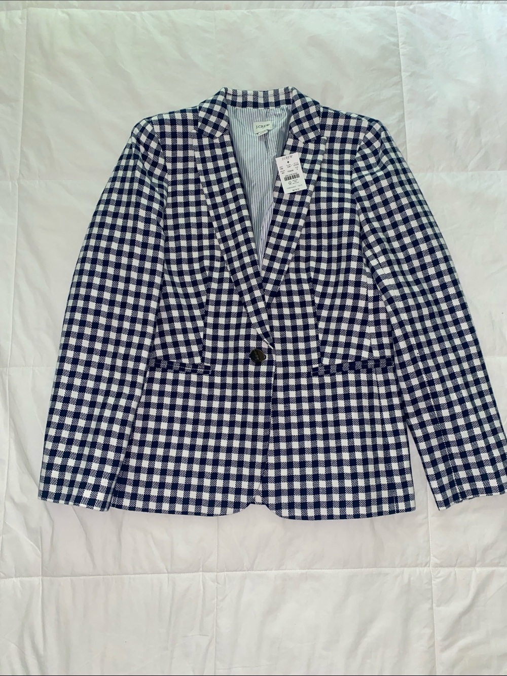 J. Crew Navy and White Gingham Blazer